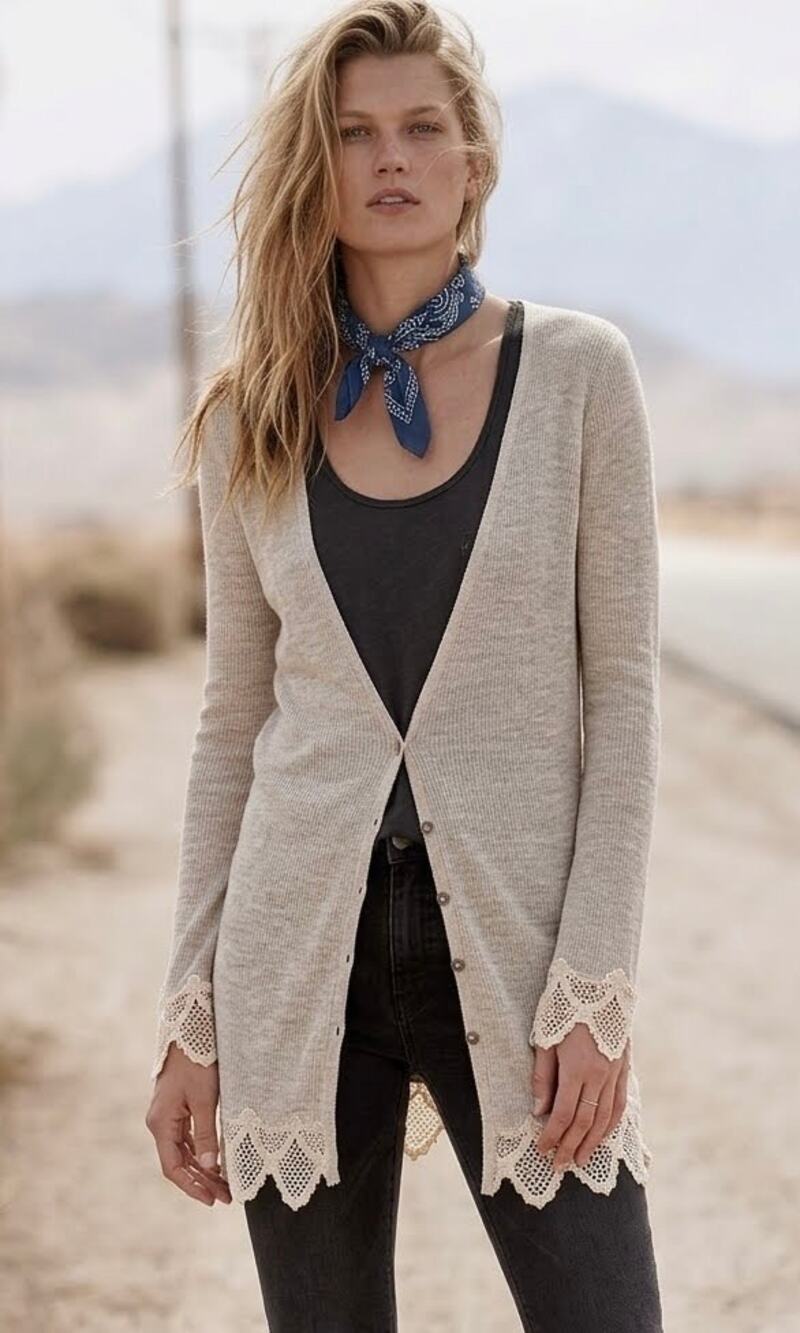 Free People Medium Night Owl Lace Trim Duster Cardigan Dress